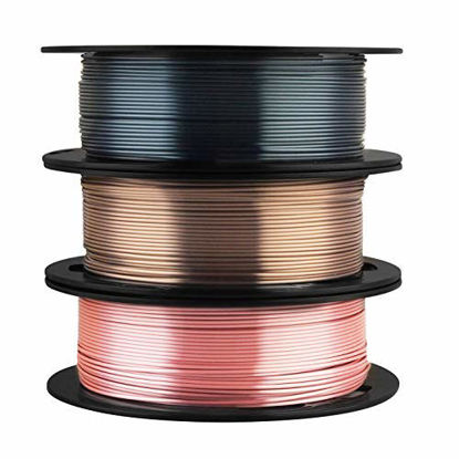 Picture of 3D Printer Silk Shiny Coffee Gold Black Gold Rose Gold PLA Filament 3 in 1 Bundle, 1.75mm 3D Printing Material 0.5kg Spool Total 3 Spools 1.5kgs Filament Pack MIKA3D