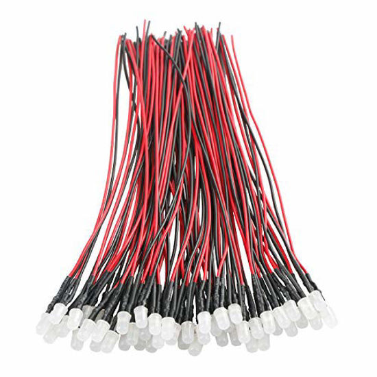 EDGELEC 120pcs 12V LED Lights Emitting Diodes, Pre Wired 7.9 Inch DC 12  Volt 5mm LED (6 Colors x 20pcs) Assorted Kit Diffused Colored Lens- White  Red