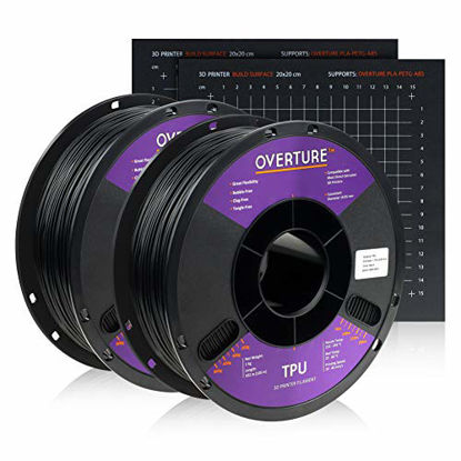 Picture of Overture TPU Filament 1.75mm Flexible TPU Roll with 200 x 200 mm Soft 3D Printer Consumables, 1kg Spool (2.2 lbs.), Dimensional Accuracy +/- 0.05 mm, 1 Pack (Black, 2-Pack)