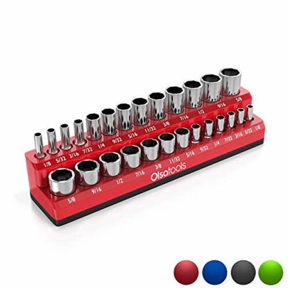 Picture of Olsa Tools Magnetic Socket Organizer | 1/4-inch Drive | SAE RED | Holds 26 Sockets | Premium Quality Tools Organizer
