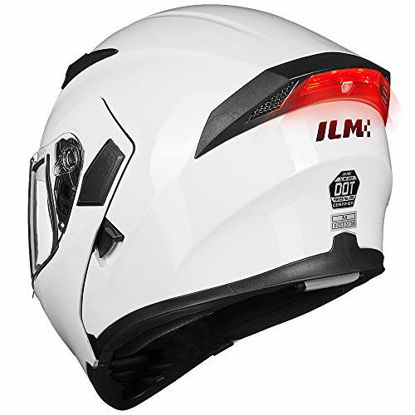 Picture of ILM Motorcycle Dual Visor Flip up Modular Full Face Helmet DOT LED Light (S, WHITE - LED)