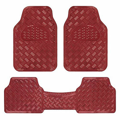 Picture of BDK Universal Fit 3-Piece Set Metallic Design Car Floor Mat-Heavy Duty All Weather with Rubber Backing (Wine Red), MT-643-RD