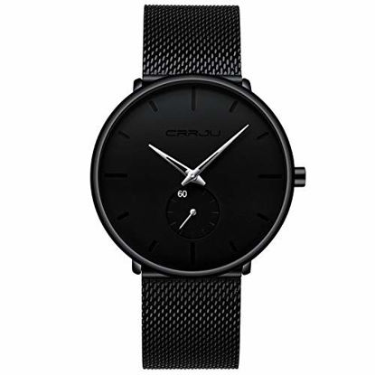 Picture of Mens Watches Ultra-Thin Minimalist Waterproof-Fashion Wrist Watch for Men Unisex Dress with Stainless Steel Mesh Band-Silver Hands