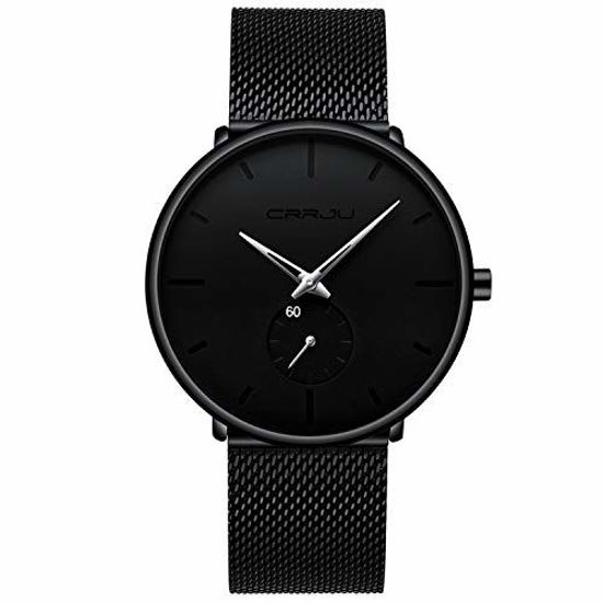 Picture of Mens Watches Ultra-Thin Minimalist Waterproof-Fashion Wrist Watch for Men Unisex Dress with Stainless Steel Mesh Band-Silver Hands
