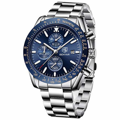 Picture of BENYAR Chronograph Wrist Watch for Men | Classic Design | Quartz Movement 30M Waterproof | Analog Quartz Watch | 22mm Stainless Steel | Scratch Resistant | Available in Blue Color