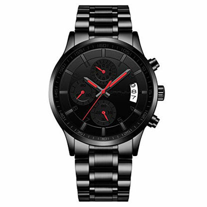 Picture of CRRJU Watches,Mens Fashion Business Auto Date Quartz Watches for Men Army Full Steel Band Watch Red/Grey
