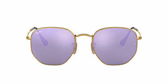 Picture of Ray-Ban Unisex-Adult RB3548N Flat Lens Sunglasses, Shiny Gold/Lilac Flash, 54 mm