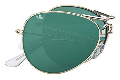 Picture of Foldies Gold Folding Aviators with Polarized Classic Green Lenses