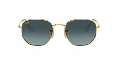 Picture of Ray-Ban RB3548N Flat Lens Hexagonal Sunglasses, Gold/Blue Gradient Grey, 51 mm