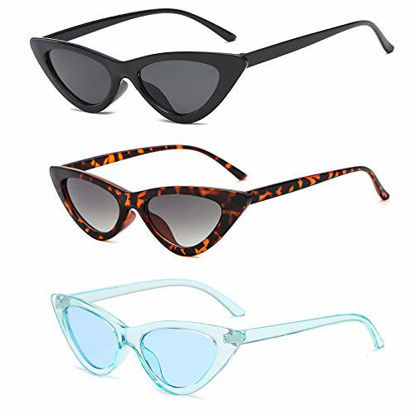 Picture of YOSHYA Retro Vintage Narrow Cat Eye Sunglasses for Women Clout Goggles Plastic Frame (Black + Leoaprd + Blue)
