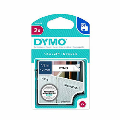 Picture of DYMO Standard D1 Self-Adhesive Polyester Tape for Label Makers, 1/2-inch, Black Print on White, 23-foot Cartridge, 2-Pack (1926208)