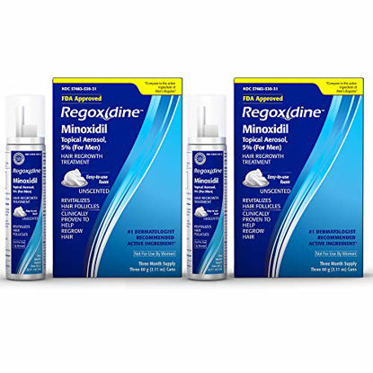 Picture of Regoxidine Men's 5% Minoxidil Foam Helps Restore Vertex Hair Loss and Supports Hair Regrowth with Unscented Topical Aerosol Treatment for Thinning Hair, 2-Pack/6-Month Supply