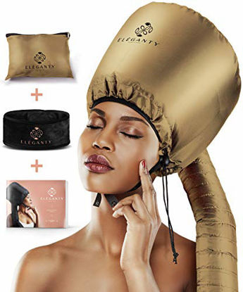 Picture of Eleganty Soft Bonnet Hood Hairdryer Attachment with Headband that Reduces Heat Around Ears and Neck to Enjoy Long Sessions - Used for Hair Styling, Deep Conditioning and Hair Drying (Gold)