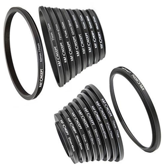 Picture of Filter Ring Adapter, K&F Concept 18pcs Camera Lens Filter Metal Stepping Rings kit (Includes 9pcs Step Up Ring Set + 9pcs Step Down Ring Set) Black