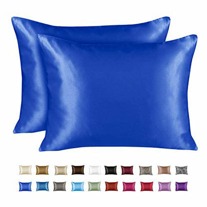 Picture of ShopBedding Luxury Satin Pillowcase for Hair - Standard Satin Pillowcase with Zipper, Royal (Pillowcase Set of 2) - Blissford