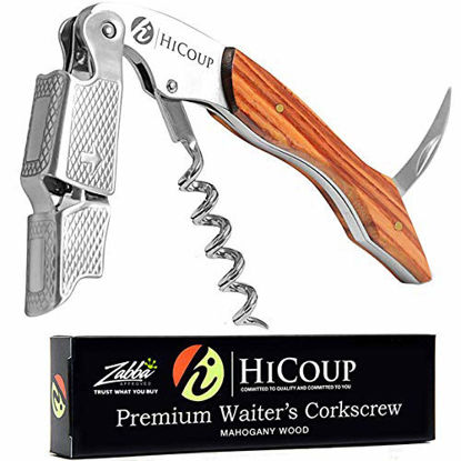 Picture of Waiters Corkscrew by HiCoup - Professional Grade Natural Mahogany Wood All-in-one Corkscrew, Bottle Opener and Foil Cutter, The Favoured Choice of Sommeliers, Waiters and Bartenders Around The World