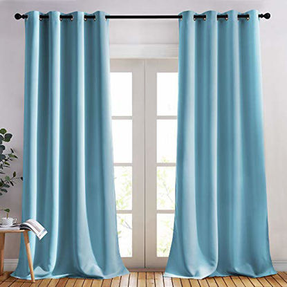 Picture of NICETOWN Room Darkening Curtain Panels - (52 inches W x 108 inches L, Teal Blue, 2 Panels) Toddler Boy Bedroom Drapes with Grommet Top, Energy Smart Window Treatment Curtains