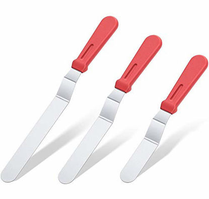 Picture of Icing Spatula, U-Taste Offset Spatula Set with 6", 8", 10" Blade, 18/0 Stainless Steel with PP Plastic Handle Angled Cake Decorating Frosting Spatula Set of 3 (Red)