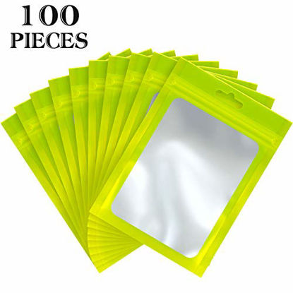 Picture of 100 Pieces Resealable Mylar Ziplock Food Storage Bags with Clear Window Coffee Beans Packaging Pouch for Food Self Sealing Storage Supplies (Green, 4.7 x 7.9 Inch)