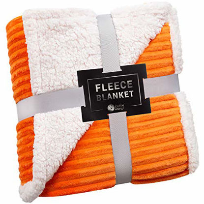 Picture of Sherpa Blanket Fleece Throw - 60x80, Orange - Soft, Plush, Fluffy, Warm, Cozy - Perfect for Bed, Sofa, Couch, Chair