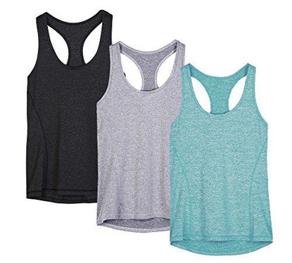 Picture of icyzone Workout Tank Tops for Women - Racerback Athletic Yoga Tops, Running Exercise Gym Shirts(Pack of 3)(XXL, Black/Granite/Green)