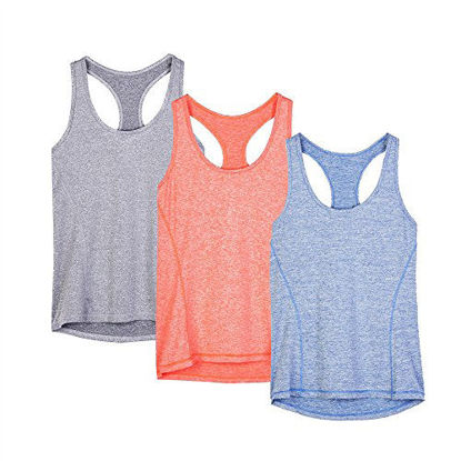 Picture of icyzone Workout Tank Tops for Women - Racerback Athletic Yoga Tops, Running Exercise Gym Shirts(Pack of 3)(XS, Granite/Blue/Orange)