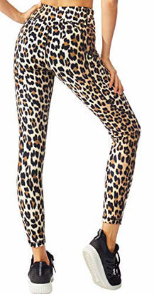 Picture of FITTIN Leopard Printed Yoga Leggings for Women with Pocket - Ankle Length Pants for Running Sports Fitness Workout Gym Brown Small
