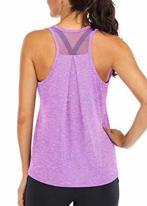 Picture of Fihapyli Workout Tops for Women Loose fit Racerback Tank Tops for Women Mesh Backless Muscle Tank Running Tank Tops Workout Tank Tops for Women Yoga Tops Athletic Exercise Gym Tops Lightpurple S