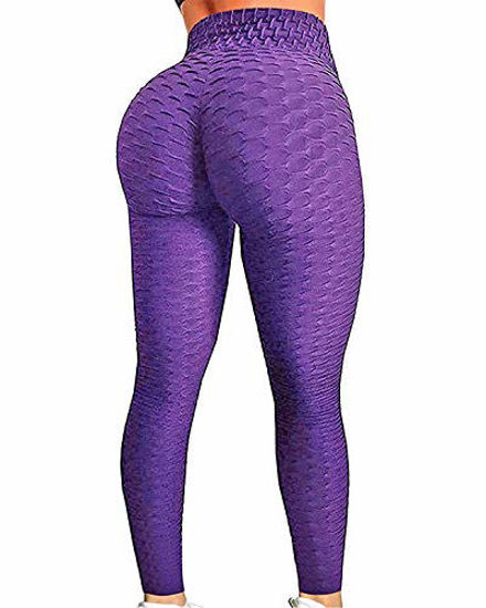 FITTOO Women's High Waist Yoga Pants Tummy Control Scrunched Booty Leggings  Workout Running Butt Lift Textured Tights Peach Butt Purple XXL