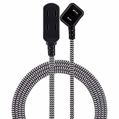 Picture of Cordinate Designer Extension, 2 Prong Power Strip, Extra Long 8 Ft Cable with Flat Plug, Braided Chevron Fabric Cord, Slide-to-Lock Safety, Black/White, 39984 3 Polarized Outlets, 8 ft, 8 Ft