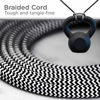 Picture of Cordinate Designer Extension, 2 Prong Power Strip, Extra Long 8 Ft Cable with Flat Plug, Braided Chevron Fabric Cord, Slide-to-Lock Safety, Black/White, 39984 3 Polarized Outlets, 8 ft, 8 Ft