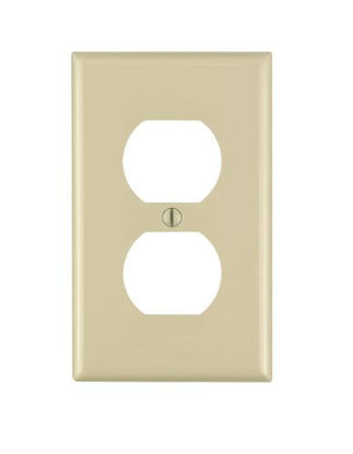 Picture of Leviton 80703-I 1-Gang Duplex Device Receptacle Wallplate, Standard Size, Thermoplastic Nylon, Device Mount, 1 Pack, Ivory