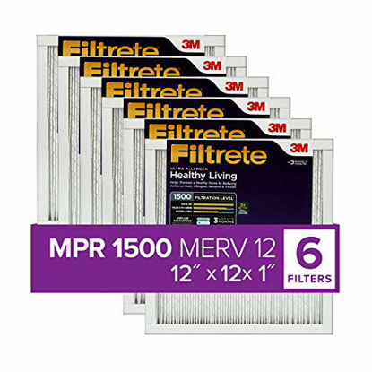 Picture of Filtrete 12x12x1, AC Furnace Air Filter, MPR 1500, Healthy Living Ultra Allergen, 6-Pack (exact dimensions 11.81 x 11.81 x 0.78)