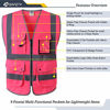 Picture of JKSafety 9 Pockets Class 2 High Visibility Zipper Front Safety Vest With Reflective Strips, Meets ANSI/ISEA Standards (X-Large, Pink)