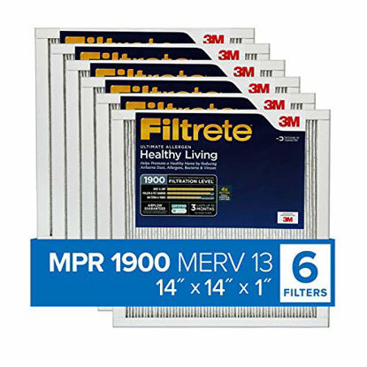 Picture of Filtrete 14x14x1, AC Furnace Air Filter, MPR 1900, Healthy Living Ultimate Allergen, 6-Pack (exact dimensions 13.81 x 13.81 x 0.78)