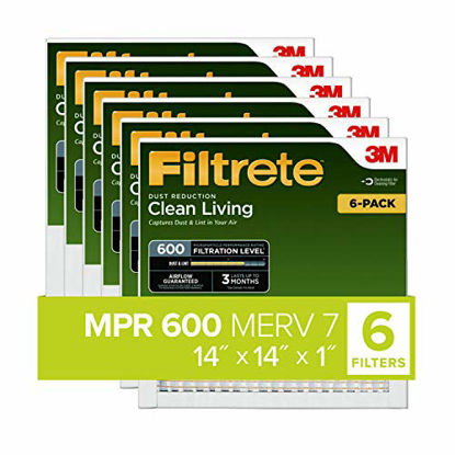 Picture of Filtrete 14x14x1, AC Furnace Air Filter, MPR 600, Clean Living Dust Reduction, 6-Pack (exact dimensions 13.81 x 13.81 x 0.81)
