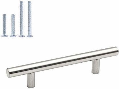 Picture of homdiy Cabinet Handles Brushed Nickel Drawer Handles 2-1/2in(64mm) Hole Center Modern Style Round Bar for Kitchen Cabinets 35Pack