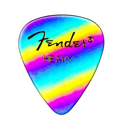 Picture of Fender 351 Shape Graphic Picks (12 Pack) for electric guitar, acoustic guitar, mandolin, and bass, 351 - Heavy, Multicolor (Rainbow)