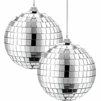 Picture of 2 Pieces Mirror Disco Ball, 70's Disco Party Decoration, Hanging Ball for Party or DJ Light Effect, Home Decorations, Stage Props, Game Accessories (Silver, 4 Inch)