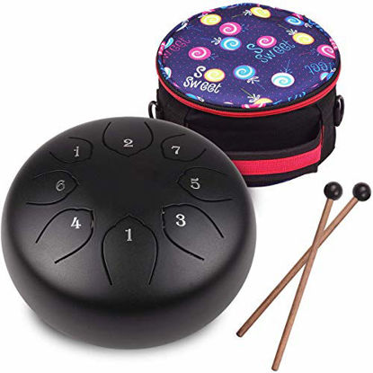 Picture of Musfunny Steel Tongue Drum 8 Notes 6 Inches Percussion Instrument C-Key Handpan Drum with Bag,Couple of Mallets Wiping Cloth for Musical Education Concert Mind Healing Yoga