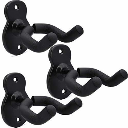 Picture of Guitar Wall Mount Hangers 3 Pack, Guitar Style Wall Holders Hooks Stands for Acoustic Electric Bass Classical Ukulele Guitars