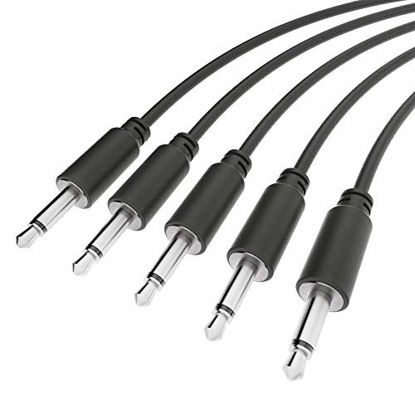 Picture of ExcelValley - 5 Pack - Mono Modular Patch Cables - TS 3.5mm 1/8" Eurorack Synthesizer (10 cm - 4" | Black)