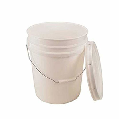 Picture of 5 Gallon White Bucket & Lid - Durable 90 Mil All Purpose Pail - Food Grade - BPA Free Plastic -