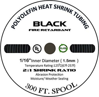 Picture of 225FWY 10 FT 1/16" 1.5mm Polyolefin Black Heat Shrink Tubing 2:1 Ratio
