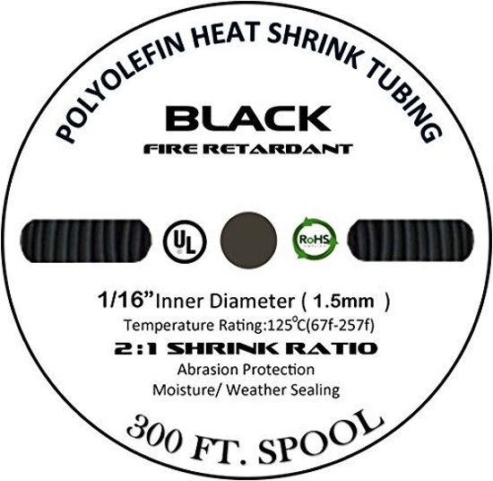 Picture of 225FWY 10 FT 1/16" 1.5mm Polyolefin Black Heat Shrink Tubing 2:1 Ratio