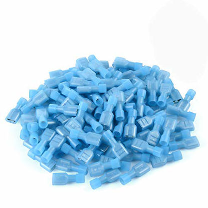 Picture of XHF 16-14 AWG Female Spade Disconnect Connectors Terminals Nylon Fully Insulated Quick Crimp Wire Connectors 500 Pcs Blue