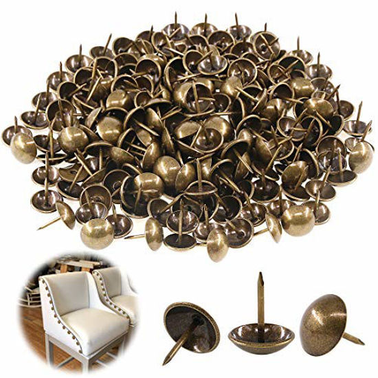 Picture of Keadic 250Pcs [ 5/8" in Diameter ] Antique Upholstery Tacks Furniture Nails Pins Assortment Kit for Upholstered Furniture Cork Board or DIY Projects - Bronze