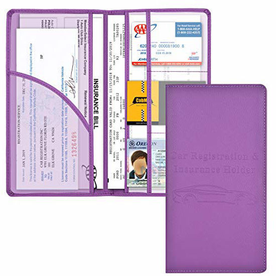 Purple Essential Document Driver License by Cacturism Car Registration and Insurance Holder Vehicle Glove Box Car Organizer Men Women Wallet Accessories Case with Magnetic Shut for Cards 