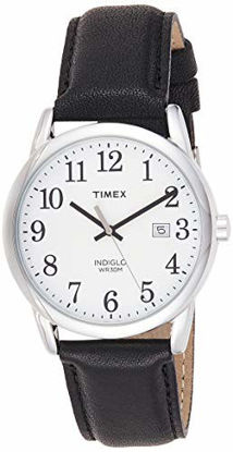 Picture of Timex Men's TW2P75600 Easy Reader 38mm Black/Silver-Tone/White Leather Strap Watch