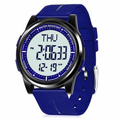 Picture of Beeasy Mens Digital Watch Waterproof with Alarm Stopwatch Countdown Timer Dual Time, 12/24 Hours Thin Digital Wrist Watches for Men Women, Blue